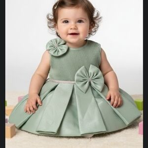 Adorable Green Baby Dress with Bow Accents